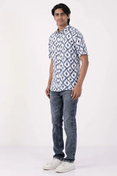 Men Short Sleeve Shirt (Blue Printed)